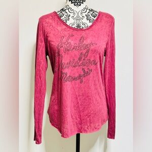 Harley Davidson Burgundy Long Sleeve Shirt with rhinestones Size Large